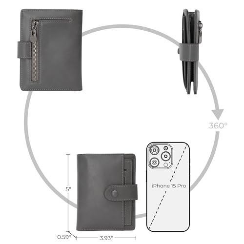 Alldaily Small Slim RFID Blocking Leather Wallet for Women, Bifold with 10 Card Slots and Coin Pocket (Grey) - color: Grey