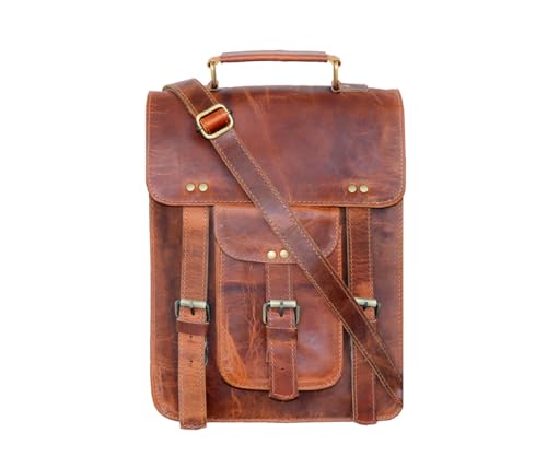 jaald Genuine Leather Messenger Bag Vintage Laptop Crossbody Bag Satchel Man Purse Shoulder Bag for man woman office bag - style: 13 Inches Brown
