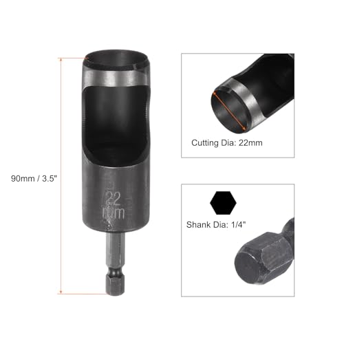 HARFINGTON 3pcs Leather Hollow Punch 1/4 Hex Shank for Drills, 22mm Dia Rotary Hole Punch for Thick Fabrics Leathercraft Working - size: 22mm