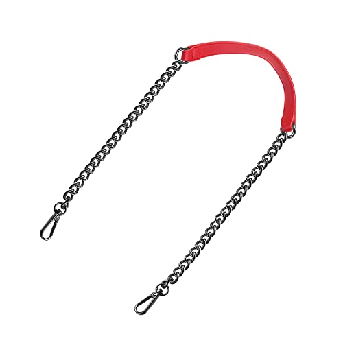 uxcell Purse Chain Strap, 39" Leather Iron Flat Chain Strap Handbag Chains Purse Handles Shoulder Replacement Strap (Red Strap Grey Chain) - color: Red, Grey, size: 39"