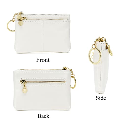 Women PU Leather Zip Mini Coin Purse With Key Ring Triple Zipper Card Holder Wallet (White) - color: White