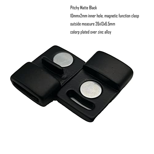 Pitch Matte Black 10 Pieces 10mm Flat Magnetic Clasps for Bracelet Making Leather Strip Glue 10mmx2mm Hole - color: Pitch Matte Black