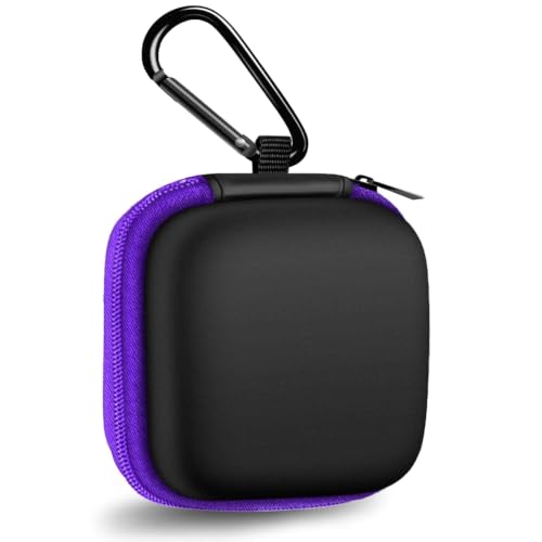 1 Pack Square Earbud Case Storage Bag with Carabiner, Purple | Portable EVA Carrying Case, For Wired/Wireless Headphones, SD Card Storage, Camera Chip - color: C4-square purple