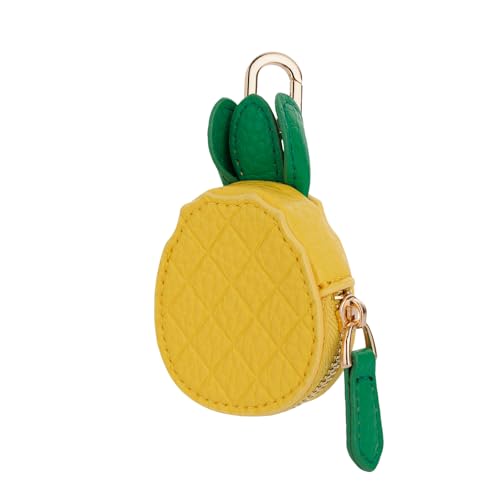 Fruit Coin Purse Bag Charm Keychain, Mini Charm Kawaii Leather Coin Purse Pouch Holder for Airtag Handbag Tote Wallet - color: Pineapple