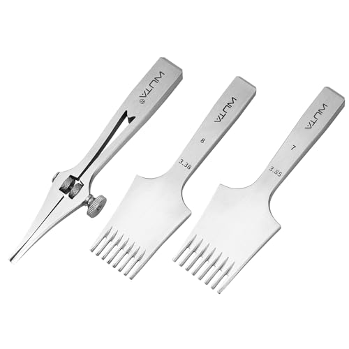 WUTA Leather Chisel All-Polished Pricking Iron Adjustable 2-6mm French Style Puncher Sharp Punching Tool Set (Obverse Adjustable 2 Teeth+3.38mm 8 Teeth+3.85mm 8 Teeth) - size: 2 teeth [adjustable] +(3.38mm+3.85mm) 8 teeth