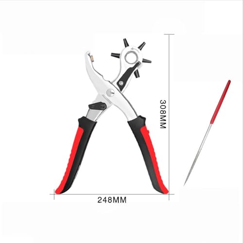 Leathercraft Hole Punch Plier, 6-Size Rotary Leather Punching Tool, Heavy Duty Leathercraft Punching Equipment for Belts Straps - style: budget