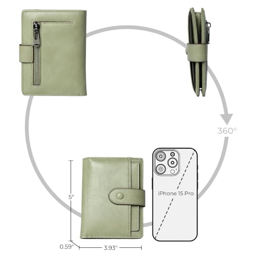 Alldaily Small Slim RFID Blocking Leather Wallet for Women, Bifold with 10 Card Slots and Coin Pocket (Sage Green) - color: Sage Green