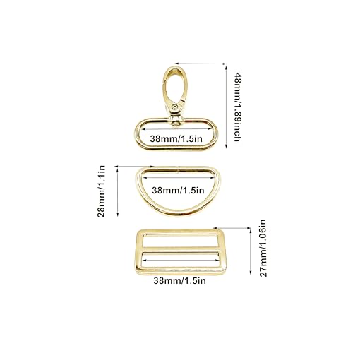 Bag Hardware 1-1/2 inch Swivel Snap Hooks & D Ring Tri-Glide Silde 5 Sets | for Handbag Backpack Crossbody Bag Dog Collar Keychain Lanyard Strap Craft Making Metal Buckles Gold Goyunwell - color: Gold, size: 1-1/2 inch
