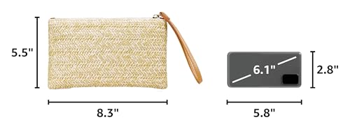 COOKOOKY Womens Straw Clutch Bag Bohemian Summer Beach Straw Purse Zipper Wristlet Wallets for Women - color: Beige