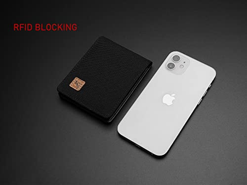 Lanyani Minimalist Fabric Wallet Bifold RFID Blocking - color: Black and Black