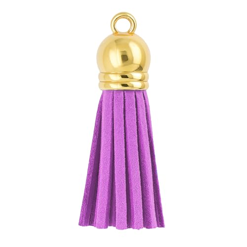 Mandala Crafts Gold Cap Lavender Faux Suede Leather Tassels, 100 PCs - color: Gold Cap Lavender Suede