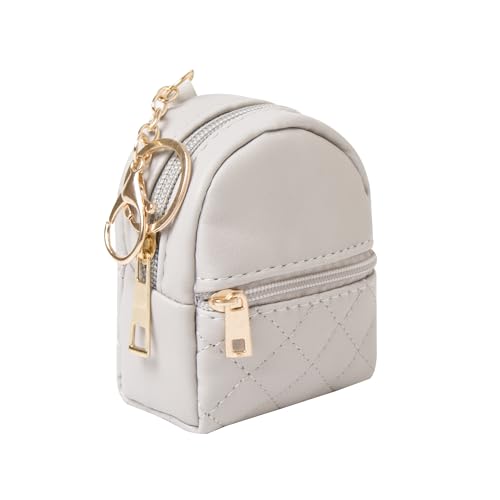Mini Backpack Cute Cosmetic Bag for Women, Creative Cute Pendant Keychain Key-chains Keyrings PU Leather Makeup Bag Key Lipstick Card Holder Data Cable Organizer Zipper Pouch - color: Light grey