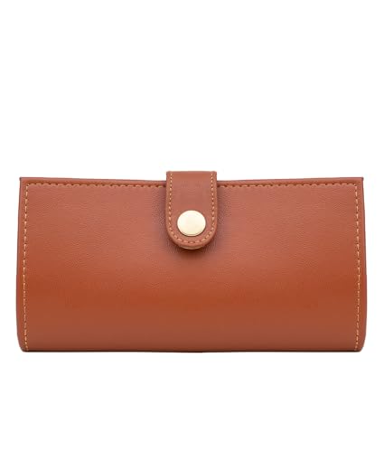 Women’s Genuine Leather Wallet – Slim Design with Secure Snap Multiple - Card Slots & Interior Zipper Pocket (Brown) - color: Brown