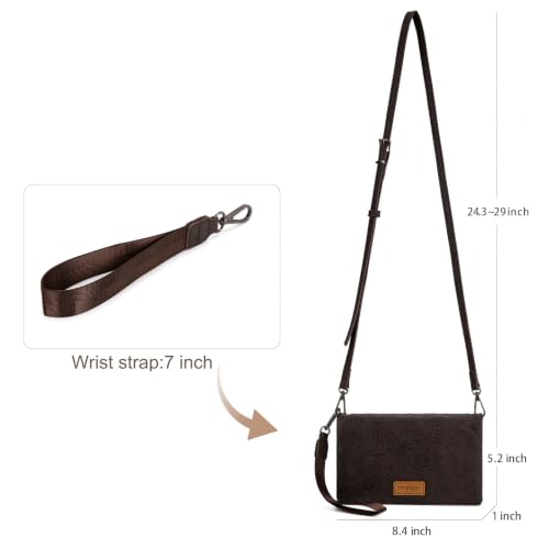 Montana West Wrangler Crossbody Wallet Purse for Women Western Floral Embossed Clutch Small Purse Credit Card Holder - color: C-Coffee