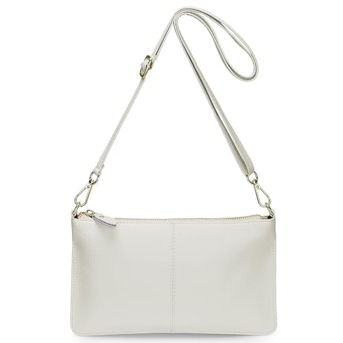 YALUXE Women's Genuine Leather Wristlet Handbags Purses Clutch Wallet Bag - color: 1- White Leather Strap