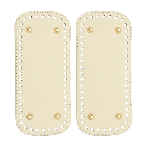 PATIKIL 7.9 x 3.5inch Leather Bag Bottom, 2 Pcs PU Leather Bag Bases Purse Making Knitting Rectangle Crochet Bottom Shaper Pad with Holes Durable for Crochet DIY Handbag Tote, Beige - color: Beige