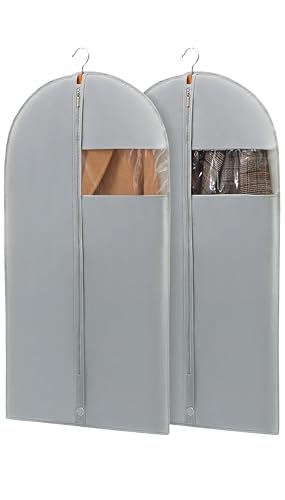 43" Garment Bags for Hanging Clothes, Suit Bags for Closet Storage and Travel, Grey Suit Cover Bags with Clear Window for Coats, Jackets, Shirts (2 Packs) - color: Grey, size: 43" - 2 Pack
