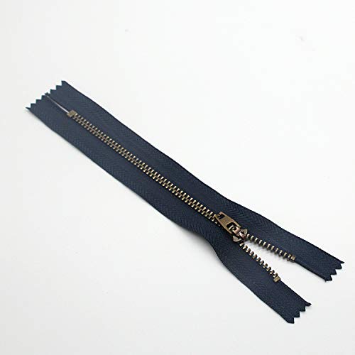 Leekayer 3# 6 Inch Metal Zipper for Jeans 15cm Antique Brass Zipper Close End Jeans Zippers Bulk 6pcs (Navy-Brass) - color: Navy tape-Brass teeth, size: 6"