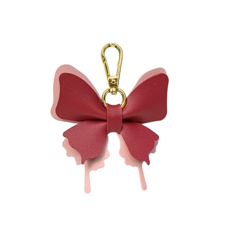 Women's Leather Bow Keychain, Stylish Multi-Color Bag Charm with Lobster Clasp, Cute Purse/Key Accessory - color: Redpink