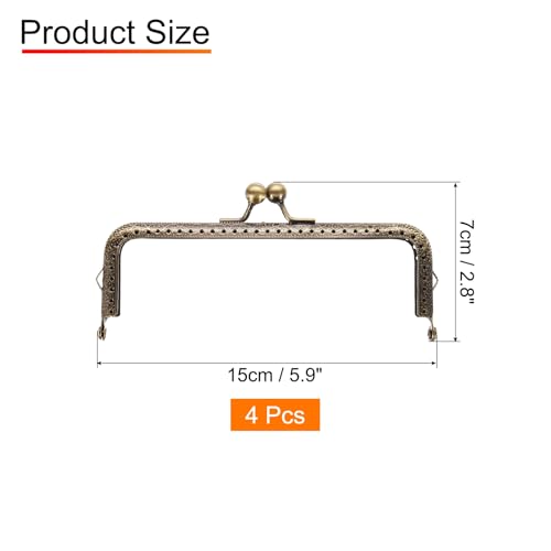 uxcell 4 Pcs Metal Purse Frame 15cm/5.9" Retro Rectangle Kiss Lock Clasp | Frame Embossed for Purse Making, Handled Bag, Coin Bag Clutch, Hardware Replacements (Bronze) - size: 5.9"
