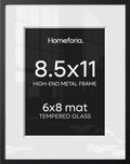 Homeforia 8.5x11 Black Picture Frame, High-End Metal, 6x8 Mat, Glass | High End Aluminum, Tempered Glass, Acid-Free 6x8 Removable Mat, 8.5x11 in Edge-to-Edge Display 11x8.5, Wall Kit, Set Of 1 - color: Carbon Black, size: 8.5x11