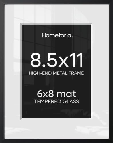 Homeforia 8.5x11 Black Picture Frame, High-End Metal, 6x8 Mat, Glass | High End Aluminum, Tempered Glass, Acid-Free 6x8 Removable Mat, 8.5x11 in Edge-to-Edge Display 11x8.5, Wall Kit, Set Of 1 - color: Carbon Black, size: 8.5x11