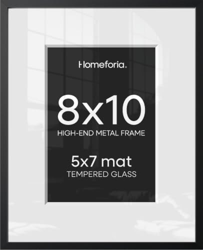 Homeforia 8x10 Black Picture Frame, High-End Metal, 5x7 Mat, Glass | High End Aluminum, Tempered Glass, Acid-Free 5x7 Removable Mat, 8x10 in Edge-to-Edge Display 10x8, Wall Kit, Set Of 1 - color: Carbon Black, size: 8x10