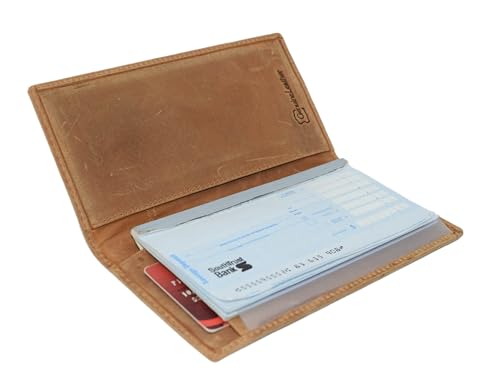 Genuine Leather Checkbook Cover For Men & Women Checkbook Holder Wallet RFID Blocking USA Series (USA Flag Tan) - color: USA Flag Tan