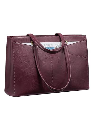 LOVEVOOK Laptop Tote Bag for Women,Leather Work Computer Briefcase Bag - color: Claret Color, size: 15.6 inch
