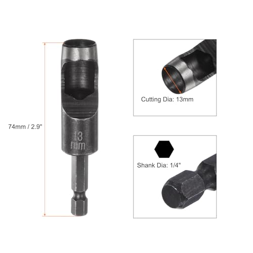 HARFINGTON 3pcs Leather Hollow Punch 1/4 Hex Shank for Drills, 13mm Dia Rotary Hole Punch for Thick Fabrics Leathercraft Working - size: 13mm