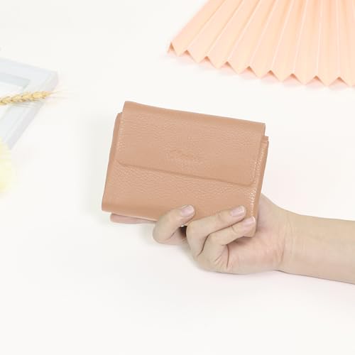 Women's Bifold Wallet, Genuine Leather, Magnetic, ID Window | Holds 10+ Cards, 2 Zip Coin Pockets, Pebbled Cowhide, Snap Closure, Large Capacity, Multiple Colors, Compact 5.5x3.9in - color: B-Light Pink