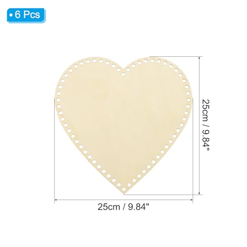 PATIKIL 10" x 10" Crochet Basket Bottom, 6Pcs Heart Shape Blank Crochet Knitting Wooden Base for DIY Craft Weaving Basket Making Supplies Home Decoration - size: 10" x 10"