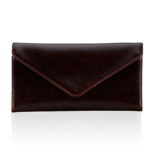 Ultra Slim Thin Leather RFID Blocking Credit Card Holder, Envelope Style Wallet for Women, Chocolate - color: Chocolate