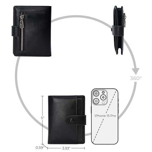 Alldaily Small Slim RFID Blocking Leather Wallet for Women, Bifold with 10 Card Slots and Coin Pocket (Black) - color: Black