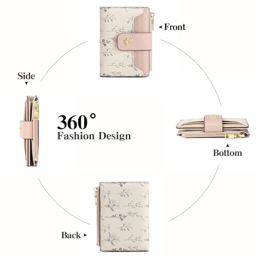 GAEKEAO Wallet Women Small RFID Vegen Leather Card Holder for Women | Compact leather wallet, credit card holder, RFID protection, ID window, coin pocket, lightweight travel purse - color: Pink