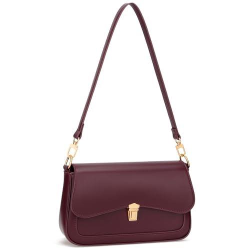 KKXIU Small Shoulder Bag for Women Cute Hobo Handbags Mini Clutch Purses | Classic Trendy Retro Underarm Crossbody Bag with Detachable Straps, Zipper Closure - color: Burgundy