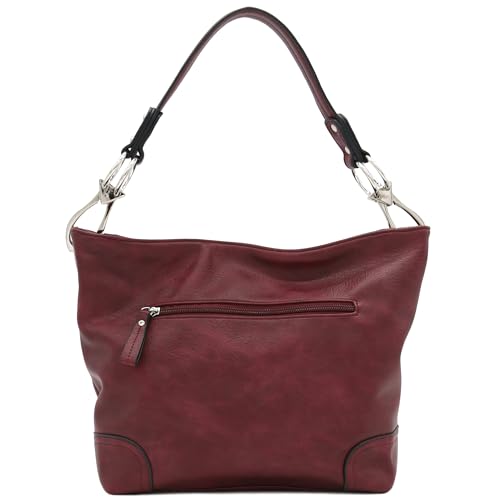 Hobo Shoulder Bag with Big Snap Hook Hardware - color: Burgundy