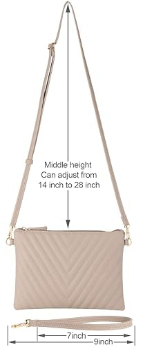 B BRENTANO Chevron Embroidered Crossbody Clutch Bag Pouch with Removable Wristlet & Adjustable Shoulder Strap - color: Almond Beige
