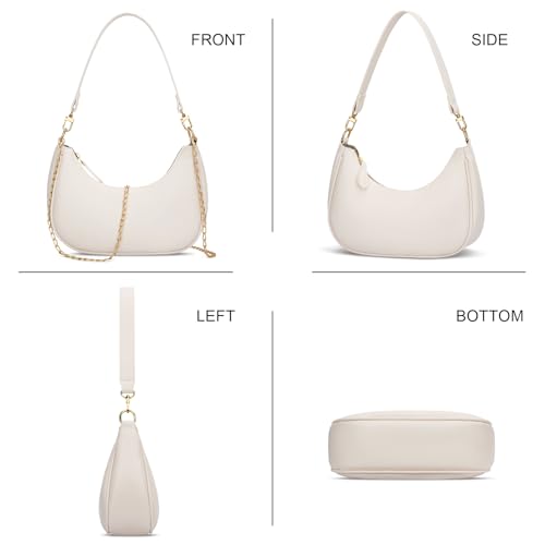 KKXIU Small Shoulder Bag for Women Mini Clutch Purses Cute Hobo Handbags | Classic Trendy Retro Underarm Crossbody Bag with Detachable Straps, Vegan Leather, Zipper Closure - color: Beige