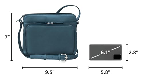 ili New York Genuine Leather Crossbody Bags for Women - Premium RFID Blocking Shoulder Bag Organizer with Adjustable Strap - color: Jeans Blue