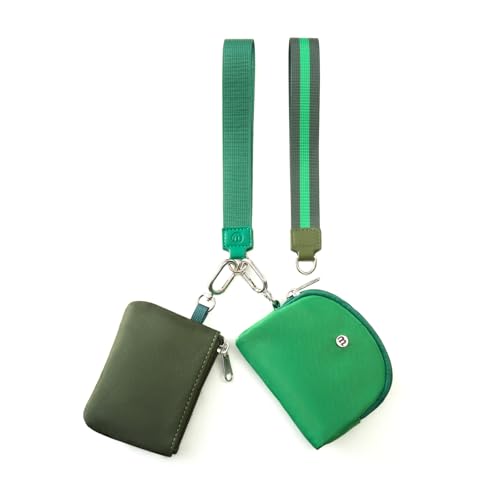 Mini Dual Pouch Wristlet Wallet for Women – Zip Around wristlet Keychain Wallet with 2 Wristlets, Ideal for Dog Walking, Coffee Runs & Lunch Break Essentials(Green) - color: Green