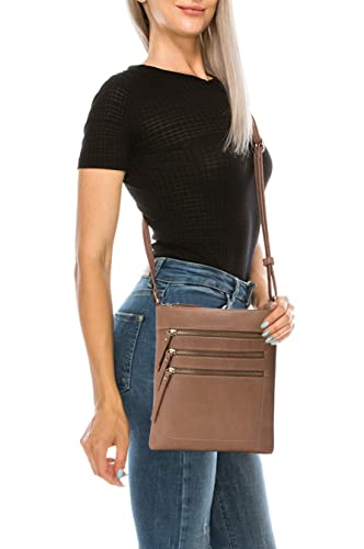 Solene Crossbody Bag Functional Multi Pocket Messenger Purse Top Zip Closure Shoulder Handbag With Adjustable Strap - color: Stone