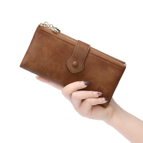 GOIACII Wallet for Women Ladies Wallets Double Zippers Clutch Purse Brown - color: B02 Brown