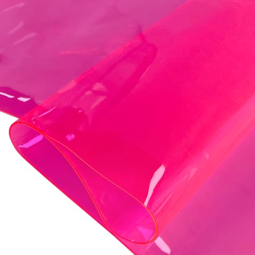 ONEART | Deep Pink Transparent Leather Vinyl, 30 Gauge Solid Color See-Through Waterproof Jelly Faux Leather for Women DIY Handbags Tote, 12" x 48" - color: Deep Pink