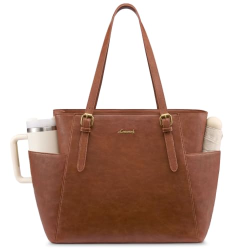 LOVEVOOK Laptop Tote Bag for Women,Leather Work Computer Briefcase Bag | Large Cup Holder,17.3 Inch Work Tote,Professional Briefcase,Teacher Commuter Shoulder Bag,Office,Travel,Gift - color: Vintage Brown, size: 17.3 Inch