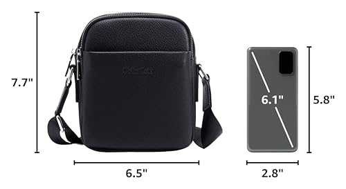 Black Leather Crossbody Bag for Men, Small Satchel Bag | First layer cowhide, lychee patterned soft calf leather, small messenger bag for work and leisure