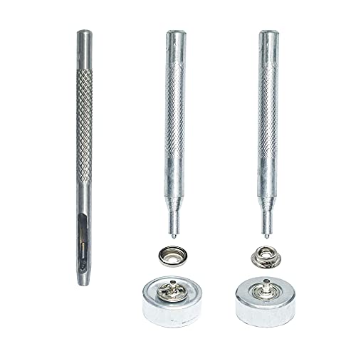 INNEOTC 100 Sets - 12mm(1/2") Metal Line 24 Gunmetal Black Plated Steel Snaps Fastener Leather Rapid Rivet Button Sewing with Seting Tool (12mm, Nickel) - color: Nickel, size: 12mm