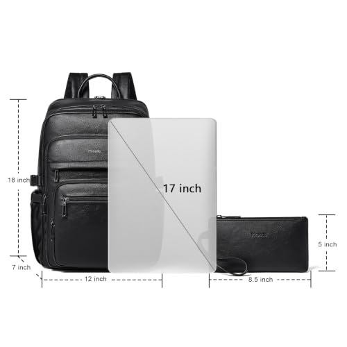 Leather Laptop Backpack for Women Fits 17" Laptop, with RFID Wristlet Purse - color: Black