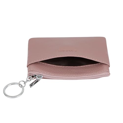 Women Genuine Leather Coin Purse Small Keychain Change Wallet - color: Dark Pink