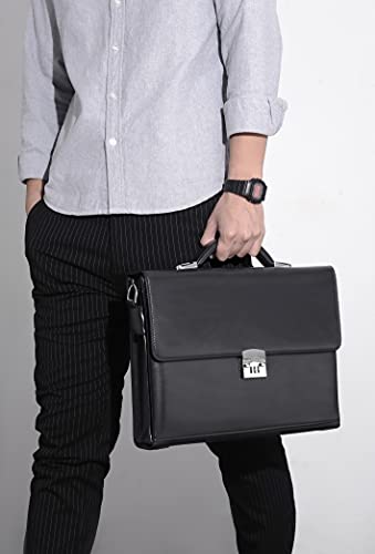 FSD.WG]Business Bag Leather Briefcase Shoulder Laptop Business Bag for Men - color: Black